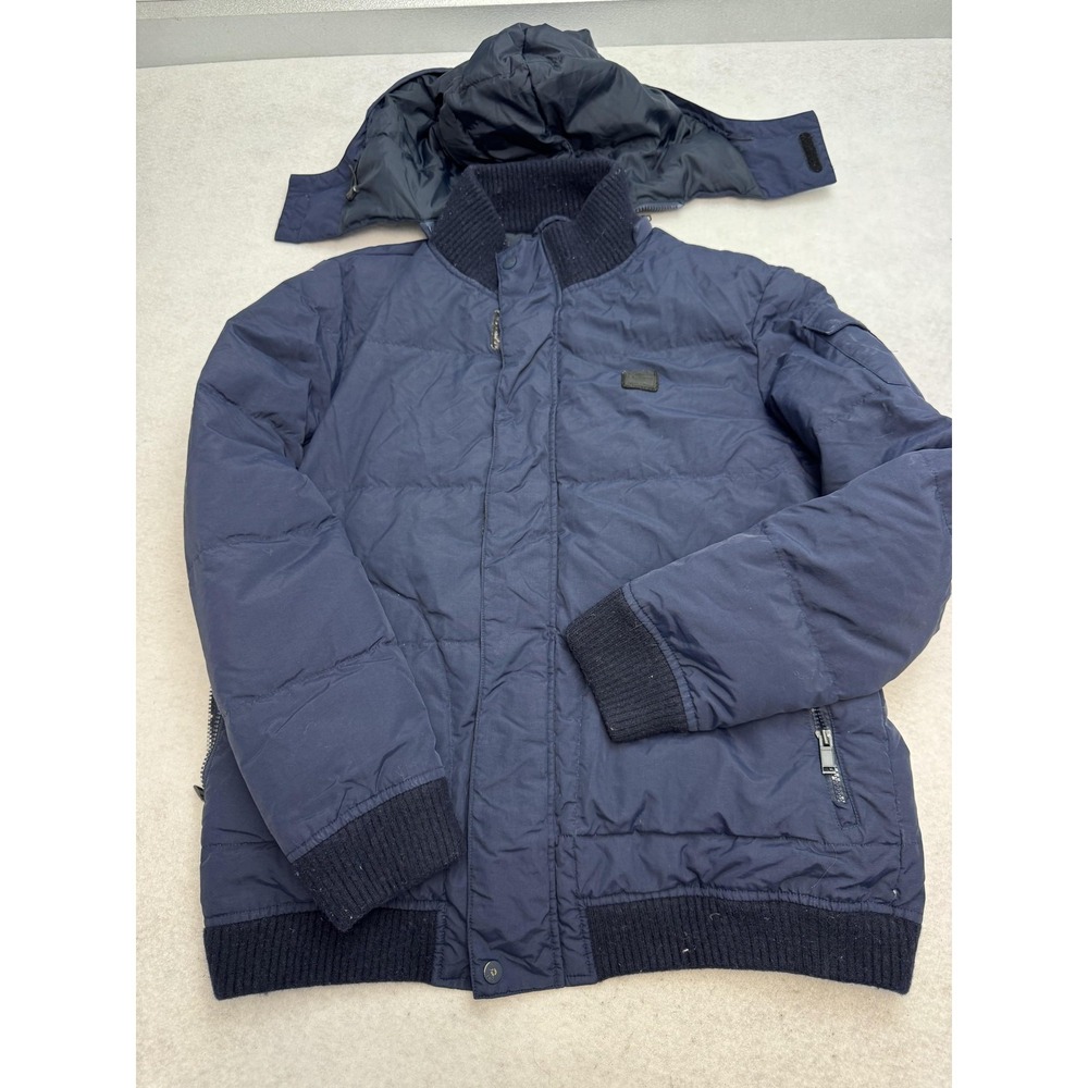 Lacoste Down Jacket Mens EU 54 Blue Hooded Full Zip Puffer Pockets Insulated